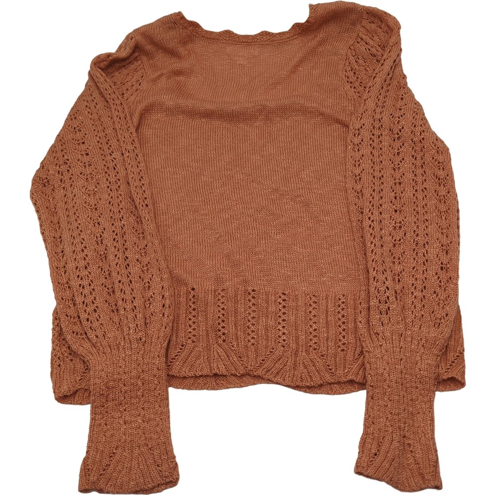 LC Lauren Conrad Terracotta Pointelle Knit Square Neck Sweater XL Orange Boho